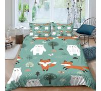 BZZOLASP Foxes and bearscopripiumino microfibra 3 pezzi motivo 3D con cerniera Cartoon forest animals Set Di Copripiumino incluso federe aiosa morbida for ragazzi Super king（260x220cm）
