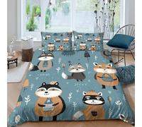 BZZOLASP Foxes in wintercopripiumino microfibra morbida 3 Pezzi stampa 3D con cerniera Cartoon forest animals Set Di Copripiumino incluso federe aiosa morbida for adolescenti Super king（260x220cm）