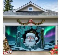 C, 6,5 x 5ft/2 x 1,5 m, striscione natalizio per porta del garage, divertente Babbo Natale che scruta attraverso il foro del muro, grande decorazione per le vacanze all'aperto per casa, feste e
