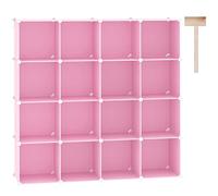 C&AHOME Organizer a cubo, 16 ripiani, cubi di plastica, organizer per armadio fai da te, mensole modulari per armadio, ideale per casa, camera da letto, Rosa