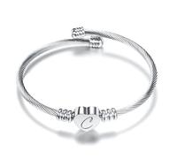 C - Bracciale rigido aperto con cuore e lettera dell'alfabeto, regolabile, regalo per figlia, sorella, amica, mamma, compleanno, compatibile con ciondoli Pandora