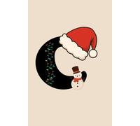 C Christmas Notebook | Personalized Initial Journal with Santa Hat & Snowman | Monogram Holiday Gift | Monochrome Minimalist Design | 400 Pages College Ruled