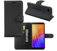 C D R Custodia per Huawei Y5P, in similpelle nero, a libro con chiusura magnetica, funzione stand e portafoglio con portatessere