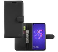 C D R Custodia per per Huawei Nova 5T, Honor 20, in similpelle tinta unita nero, a libro con chiusura magnetica, funzione stand e portafoglio con portatessere