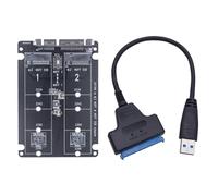 (C) Double Port M.2 NGFF SSD to SATA Serial Port Adapter Experience 6Gbps Faster File Transfers and Reliable Performances Multicolor