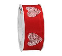 C.E. Pattberg GmbH & Co. kg - Nastro in taffetà con Motivo Cuore, Altezza 40 mm, Lunghezza 20 m, Colore Rosso