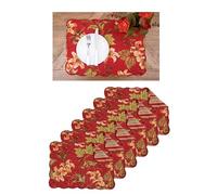 C&F Home Camille - Set di 6 Tovagliette Americane Rettangolari in Cotone, Reversibili, Lavabili in Lavatrice, Motivo Floreale, Colore: Rosso