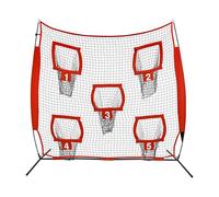 C-Juzarl Rete da lancio portatile da calcio, 2 x 2 m, rete senza nodi, per allenamento con 5 tasche, con borsa per il trasporto (rosso)