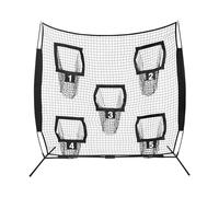 C-Juzarl Rete da lancio portatile per allenatori di calcio, 2 x 2 m, rete senza nodi, con 5 tasche bersaglio, con borsa per il trasporto (nero)