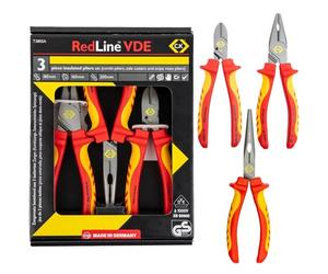 C.K Redline 2025 Edition VDE - Set di 3 pinze e tagliacavi, pinza combinata isolata elettrica tedesca, becchino e tagliafili combinati, troncatrici per elettricisti, pinze per elettricisti, utensili