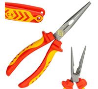C.K Redline 2025 Edition VDE Snipe Nose Pinza & Cutter 200mm, 1000v Isolato Elettrico Snipe Nose Pinze & Wire Cable Cutters, Elettricisti Ingegnere Croppers Snips Elettricista, CK Tools T39076A 200