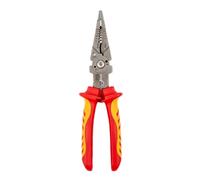 C.K Tools VDE - Pinza multifunzione 7 in 1 per elettricisti a becco lungo | Sei tacche spelafili per conduttori flessibili e massicci, cesoie M3,5/M4, zona di crimpatura per capicordi
