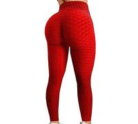 C/N Leggings Donna Fitness, Pantaloni Sportivi Yoga Vita Alta Leggins Palestra Allenamento Push Up RC-01(Red,S)