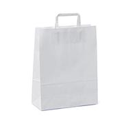 C.N. Shopper Carta Sacchetti di Carta con Manici Bianchi 26x41 cm 100 PZ Shopper Busta in Carta Kraft Bianca Borsa Ecologica per Negozi