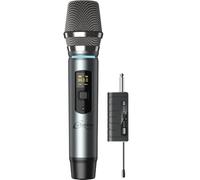 C.Perkins - MIC-PRO-HF - Microfono palmare senza fili UHF con batteria e ricevitore JACK da 6,35 mm - UHF 863-865 MHz - Grigio metallo
