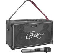 C.Perkins - NASHVILLE-SOUND - Altoparlante Bluetooth portatile a batteria ricaricabile - 1 microfono UHF - Bluetooth, USB, MicroSD, AUX, ingresso per microfono e chitarra - Similpelle