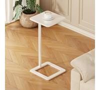 C Shaped End Table for Couch,Square Side Tables with Hollow Base,Slim Metal Cocktail Coffee Desk for Living Room Small Spaces Bedroom Sofa Corners and Office(28x70cm, White)