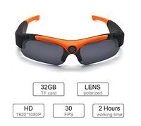 C- Telecamera grandangolare per occhiali da sole Full HD 1080P, Mini occhiali DV DVR Videoregistratore Videocamera per sport all'aperto Supporto TF Card per occhiali da guida,Arancia,120degree