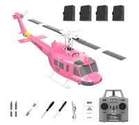 C032 UH-1 Huey RC Elicottero per adulti, scala 1/48 2.4G 6CH Flybarless motore brushless modello elicottero con mantenimento dell'altitudine, flusso ottico e posizionamento TOF (rosa/4 batterie)