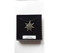 C1 grande stella alpina in peltro inglese pendente fatto a mano su un cordoncino nero collana 41 cm e regolabile con orgoglio di dettagli