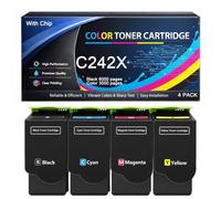 C242X Cartuccia toner con chip compatibile con Lexmark C242XK0 C242XC0 C242XM0 C242XY0, funziona con stampanti C2325 C2425 C2535 C2640 MC2325 MC2425 MC2535 MC2640