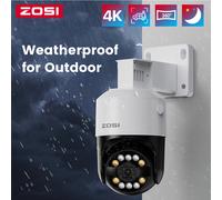 C296 Telecamera di sicurezza IP PoE 4K 8MP/5MP Rilevazione AI esterna 360 ° La telecamera di sorveglianza con tracciamento automatico Pan/Tilt funziona con ZOSI PoE NVR