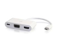 C2G 26885 Convertitore Adattatore USB-C a HDMI e VGA con Power Delivery - Bianco - Adattatore Video Esterno - USB-C - D-Sub, HDMI - Bianco