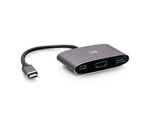 C2G Mini dock USB C 3 in 1 con ricarica HDMI, USB-A e USB-C, erogazione di potenza fino a 100W, risoluzione 4K a 60Hz