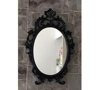 C531 Specchio da parete, murale, decorativo, stile barocco, nero, ovale, antico, adatto per il bagno, classico, 43 x 27 cm