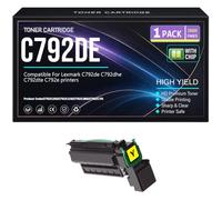 C792dhe Nero Ciano Giallo Magenta Cartucce toner per Lexmark C792de C792dhe C792dte C792e Stampanti con chip Alta capacità 20000 pagine,Yellow-C792DE