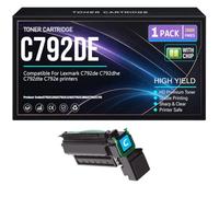 C792dhe Nero Ciano Giallo Magenta Cartucce toner per Lexmark C792de C792dhe C792dte C792e Stampanti con chip Alta capacità 20000 pagine,Cyan-C792DE