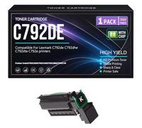 C792dhe Nero Ciano Giallo Magenta Cartucce toner per Lexmark C792de C792dhe C792dte C792e Stampanti con chip Alta capacità 20000 pagine,Black-C792DE