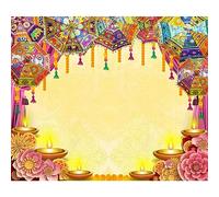 Caaerttply Indiano Diwali Fondale Pooja Decorazione per Fotografia 3x2,4 m Vinile India Tradizionale Puja Ganpati Mehndi Diwali Festival Foto Sfondo Decorazione Matrimonio Calendula Ghirlanda Banner