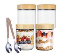 CAAGGMM Barattoli di farina d'avena con coperchio, 4 barattoli da 500 ml, con coperchio a vite, ermetici Meal Prep, con 2 cucchiai, per inserimenti, snack