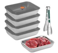 CAAGGMM Fresh, 4 scatole per affettati in acciaio inox, impilabili, con clip in acciaio inox, rettangolari, richiudibili, per formaggi, salumi, carne