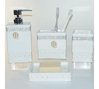 CAAHANJIA JS52605 - Set di 4 accessori da bagno in ceramica con dispenser di sapone e portaspazzolino, bicchiere, bicchiere, piatto, decorazione per la casa, per piano di lavoro (bianco) (bianco05),