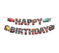 Caars - Striscione di buon compleanno a tema - Decorazioni per feste di corsa - Forniture per compleanno fulmini Caar - Banner di compleanno per bambini piccoli, decorazione per feste