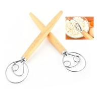 CAASFOOY 2 Pezzi Fruste da cucina per impasto, in acciaio inox e legno danese, frullatore artigianale in stile olandese per pane, pastella, torta, Impasto pasticceria e altro ancora, Frusta Danese