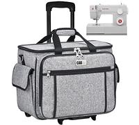 cab55 Rolling Sewing Machine Case, Detachable Rolling Sewing Machine Carrying Case on Wheels, Trolley Tote Bag with Removable Bottom Wooden Board for Most Standard Sewing Machine and Accessories-Gray