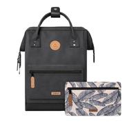 Cabaïa - Zaino Adventurer Le Havre - Medium 18L - Idrorepellente - scomparto per PC fino a 13″ - 2 tasche intercambiabili - Vegan certificato - Zaino da viaggio, lavoro e scuola - Nero