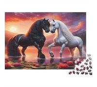 caballo blanco negro Puzzle Da 1000 Pezzi in Carta Ecologica Per Bambini Principianti, Puzzle Ultra Difficile, Divertimento Dopo Scuola, Puzzle Miglior Valutato Per Giovani Apprendisti 52x38cm/1000pcs