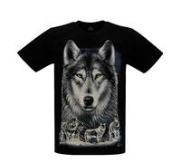 CABALLO Unisex Man Woman Cotton T-Shirt Printed with Animal Motif with Glow in Dark Effect Wolves (MA-359) S Black
