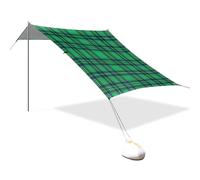 Cabana da spiaggia pieghevole in stile vintage a quadri verde con protezione UPF50+, facile da installare, con sacchi di sabbia, pala per sabbia, pali per cortile, prato, parco Sombra per Playa