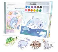 cabaro Libro da colorare con 12 acquerelli a partire dai 3 anni, libro da | Oceano, set fai da te per bambini, set da pittura per ragazze e ragazzi, gioco da viaggio per viaggiare, senza fuoriuscite