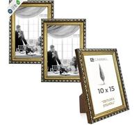 CABBEL Cornici CELI 10x15 cm Oro Set da 3 - Cornici Barocche da Tavolo con Acrilico Infrangibile - Per Serie di Foto, Ricordi, Decorazioni Vintage - Eleganti per Camera, Studio, Regalo