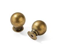 CABDM Confezione da 10 pomelli per cassetti in ottone anticato da 2,5 cm, per armadietti da cucina, pomelli a sfera vintage antinque dorati, per cassetti.
