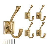 CABDM Confezione da 5 ganci decorativi resistenti per asciugamani per appendere accappatoi, doppi ganci per cappotti color bronzo champagne montati a parete con viti per chiavi, asciugamani, borse