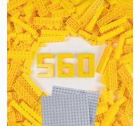 Cabeeskii 560 blocchi di costruzione classici gialli con 2 piastre di base, mattoni da costruzione in 7 dimensioni, compatibili con tutti i principali mattoni, per bambini e amanti del MOC
