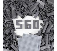 Cabeeskii 560 blocchi di costruzione classici grigio scuro con 2 piastre di base, mattoni da costruzione in 7 dimensioni, compatibili con tutti i principali mattoni, per bambini e amanti del MOC