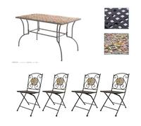 CABEX CO. S.r.l. - Set da 5 pezzi Tavolo Rettangolare e N° 4 Sedie Realizzato In Metallo Verniciato Con Decorazioni In Simil Maiolica da Balcone, Terrazzo e Giardino, Modello [760/48/46/46]